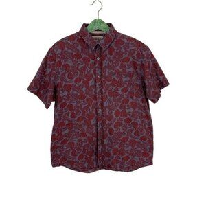 VSTR Shirt Large Linen Blend Red Button Down‎ Short Sleeve Menswear